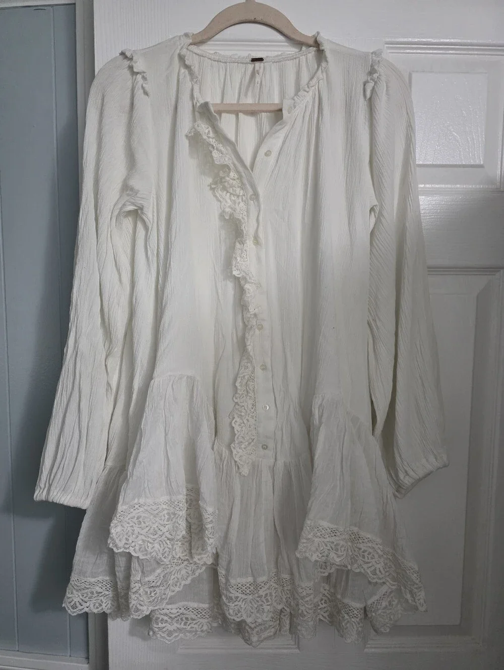 FREE PEOPLE JEANNETTE Ivory Edwardian Regency Lace Tunic Dress Darcy Boho